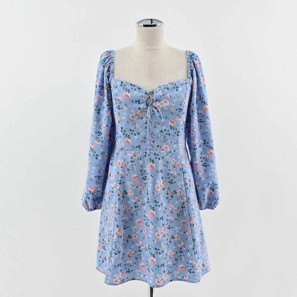 Abercrombie Fitch Ditzy Floral Mini Dress Size M Romantic Girly Blue Square Neck